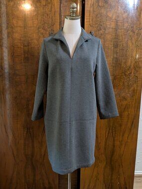 Tuckernuck Clifton Herringbone Shift Dress L Gray Knit VNeck Collar Day to Night